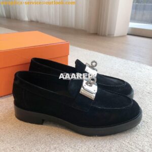 Replica Hermes Hot Loafer in suede goatskin H232074Z Black