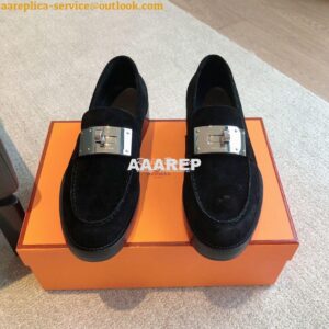 Replica Hermes Hot Loafer in suede goatskin H232074Z Black 2