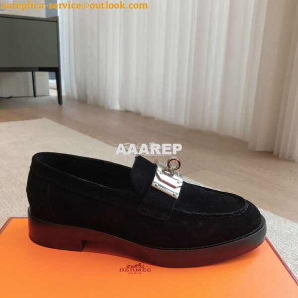 Replica Hermes Hot Loafer in suede goatskin H232074Z Black 5