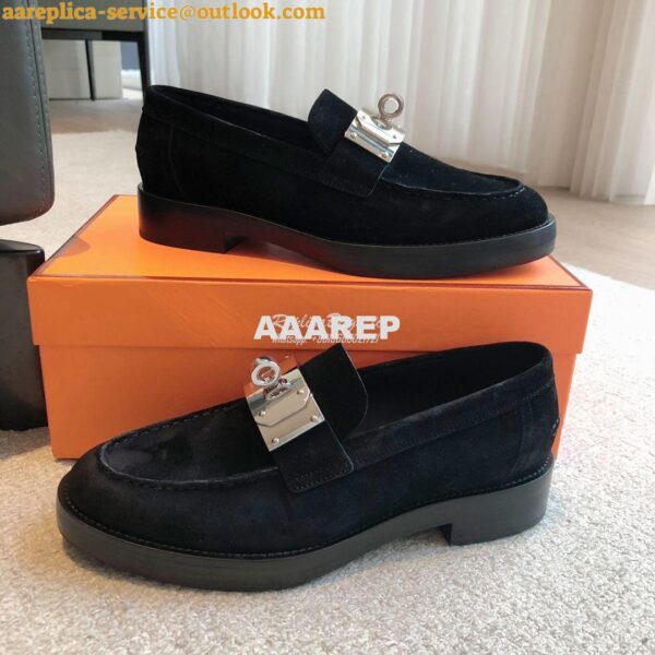 Replica Hermes Hot Loafer in suede goatskin H232074Z Black 6