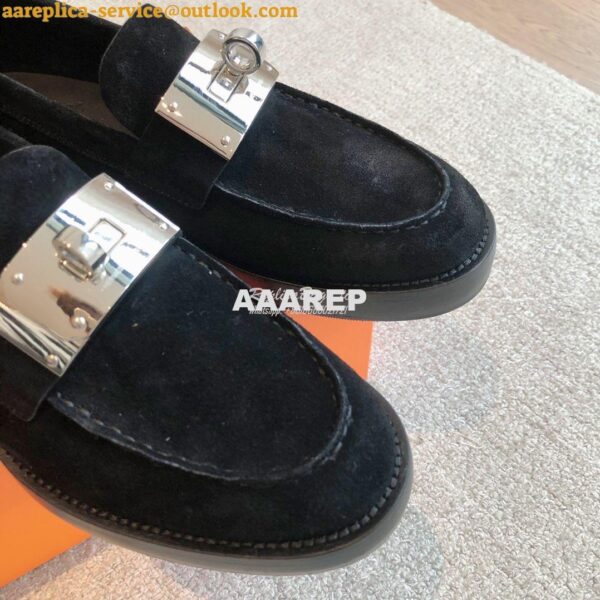 Replica Hermes Hot Loafer in suede goatskin H232074Z Black 7