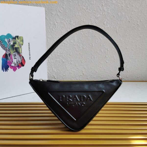 Replica Prada Triangle Pouch Bag In Black Calfskin 7