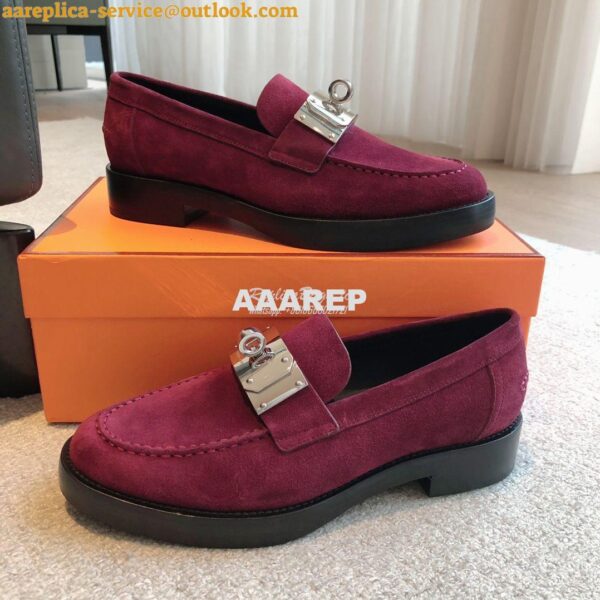 Replica Hermes Hot Loafer in suede goatskin H232074Z Marron 6