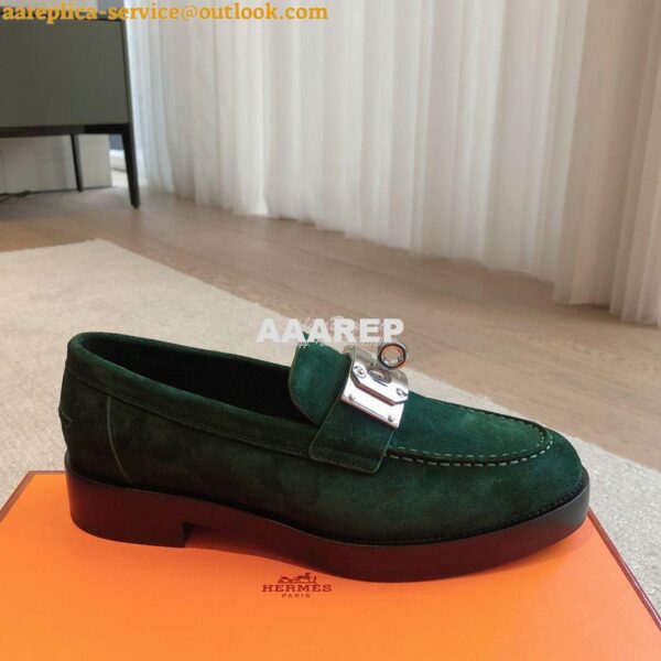 Replica Hermes Hot Loafer in suede goatskin H232074Z Vert Foncé 3