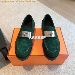 Replica Hermes Hot Loafer in suede goatskin H232074Z Vert Foncé 2