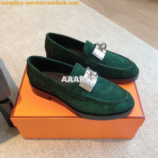 Replica Hermes Hot Loafer in suede goatskin H232074Z Vert Foncé 5