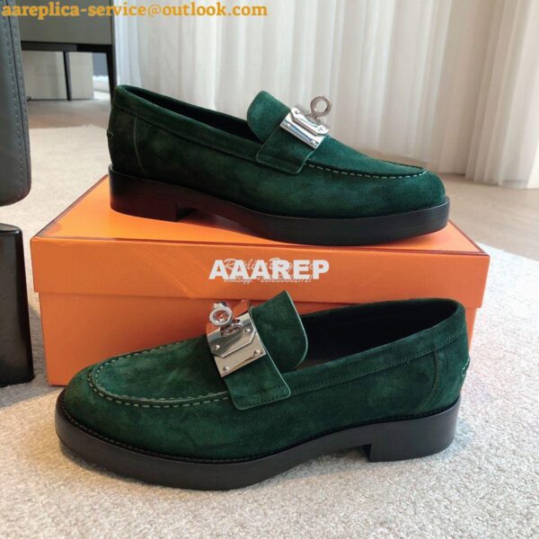 Replica Hermes Hot Loafer in suede goatskin H232074Z Vert Foncé 6