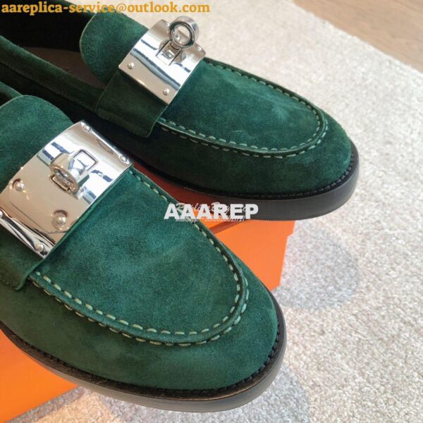 Replica Hermes Hot Loafer in suede goatskin H232074Z Vert Foncé 7