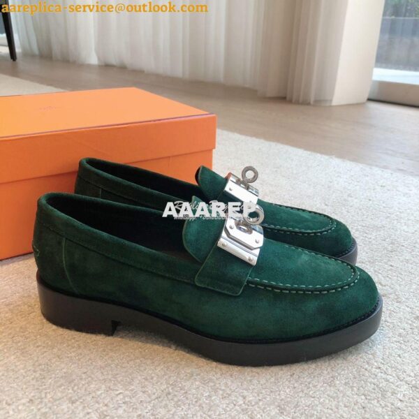 Replica Hermes Hot Loafer in suede goatskin H232074Z Vert Foncé 8