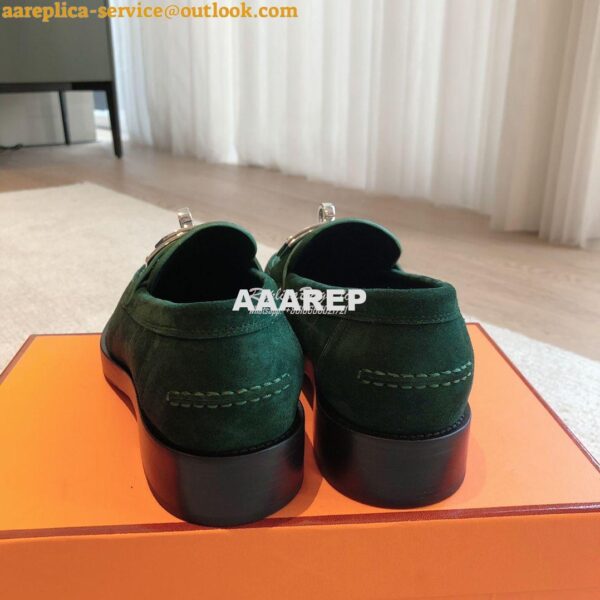 Replica Hermes Hot Loafer in suede goatskin H232074Z Vert Foncé 9