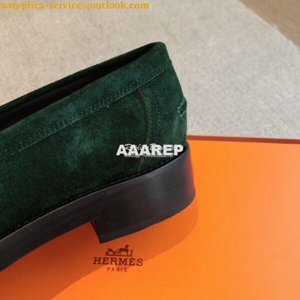 Replica Hermes Hot Loafer in suede goatskin H232074Z Vert Foncé 10