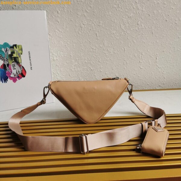 Replica Prada Triangle Shoulder Bag In Beige Calfskin 14