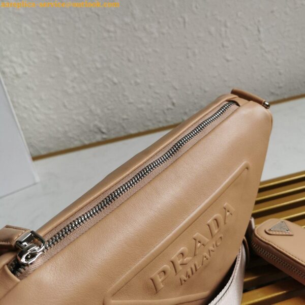 Replica Prada Triangle Shoulder Bag In Beige Calfskin 17