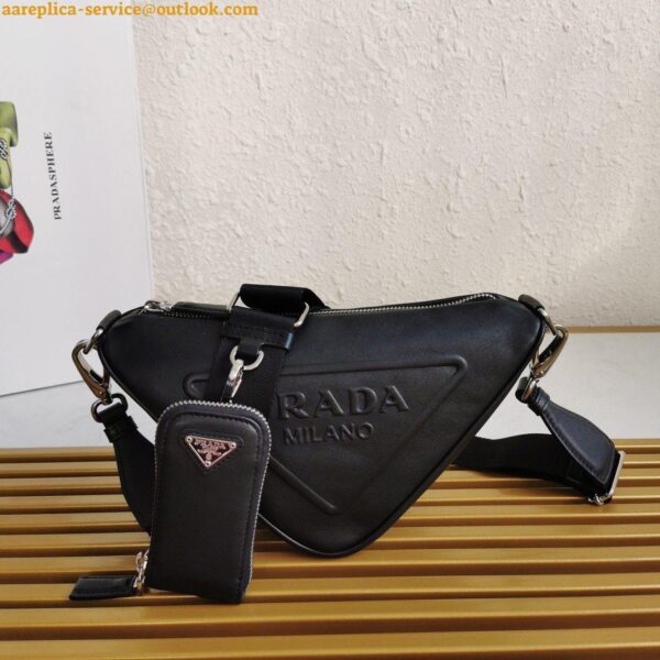 Replica Prada Triangle Shoulder Bag In Black Calfskin 6