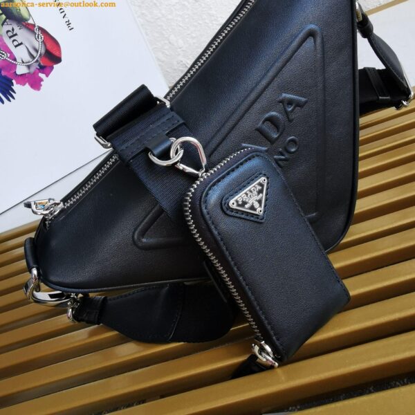 Replica Prada Triangle Shoulder Bag In Black Calfskin 11