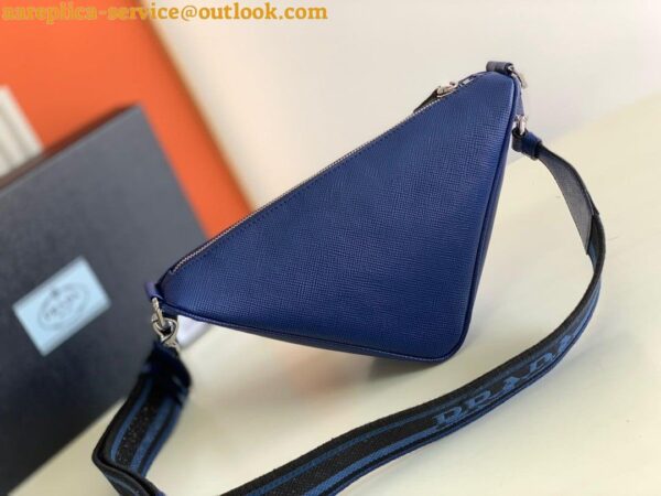 Replica Prada Triangle Shoulder Bag In Blue Saffiano Leather 4