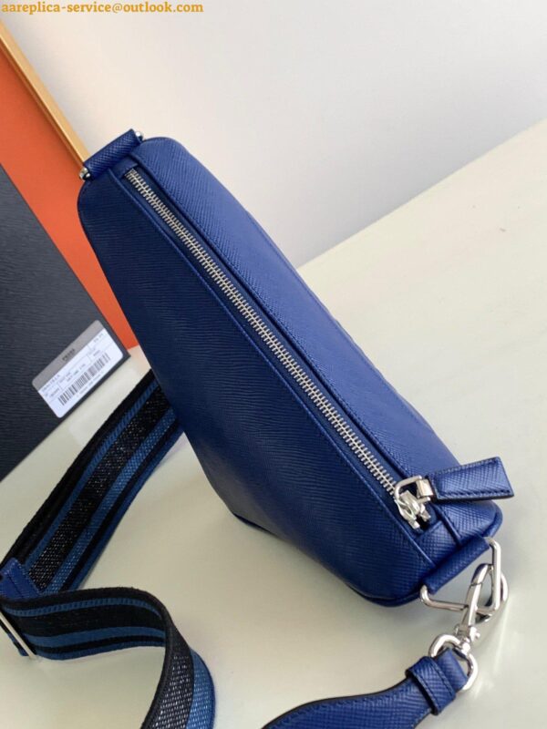 Replica Prada Triangle Shoulder Bag In Blue Saffiano Leather 8