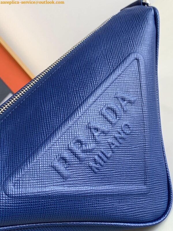 Replica Prada Triangle Shoulder Bag In Blue Saffiano Leather 12