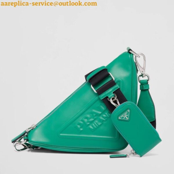 Replica Prada Triangle Shoulder Bag In Green Calfskin 3