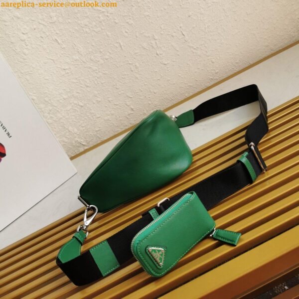 Replica Prada Triangle Shoulder Bag In Green Calfskin 7