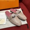 Replica Hermes OZ Mule in fringed calfskin H241068Z Gold / Blanc