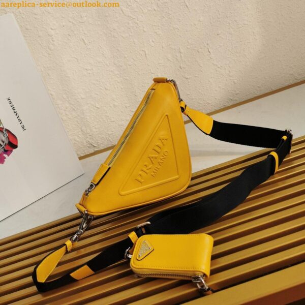 Replica Prada Triangle Shoulder Bag In Yellow Calfskin 7