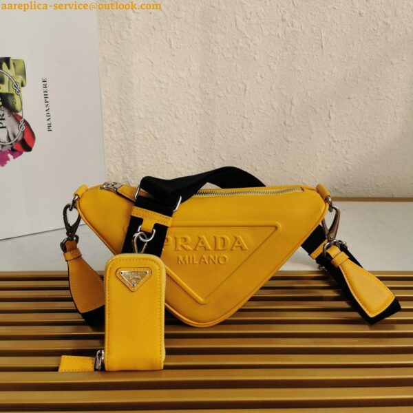 Replica Prada Triangle Shoulder Bag In Yellow Calfskin 8