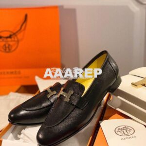 Replica Hermes Paris Loafer in Goatskin H182182 Noir w Yellow Goatskin 2