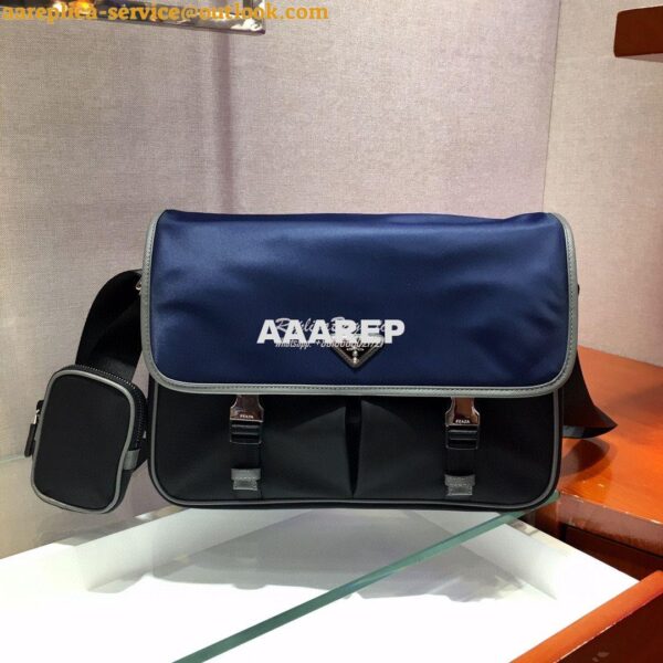 Replica Prada Large Nylon and Saffiano Leather Shoulder Bag 2VD768 Blu 4