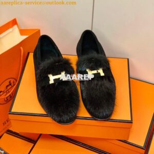 Replica Hermes Paris Loafer Suede Goatskin and Mink H202091 Black