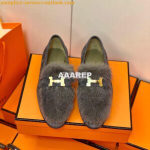 Replica Hermes Paris Loafer Suede Goatskin and Mink H202091 Grey