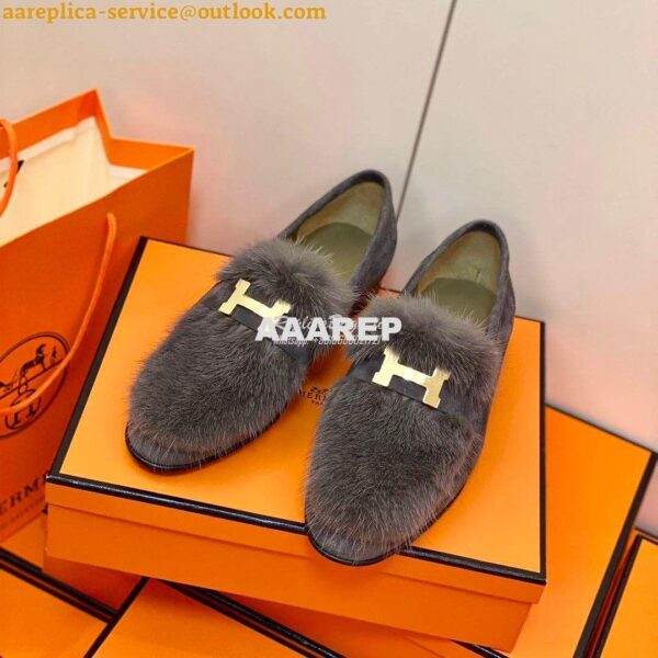 Replica Hermes Paris Loafer Suede Goatskin and Mink H202091 Grey 8