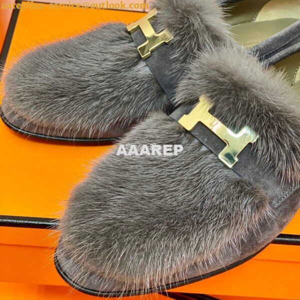 Replica Hermes Paris Loafer Suede Goatskin and Mink H202091 Grey 10