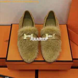 Replica Hermes Paris Loafer Suede Goatskin and Mink H202091 Light Brow 2