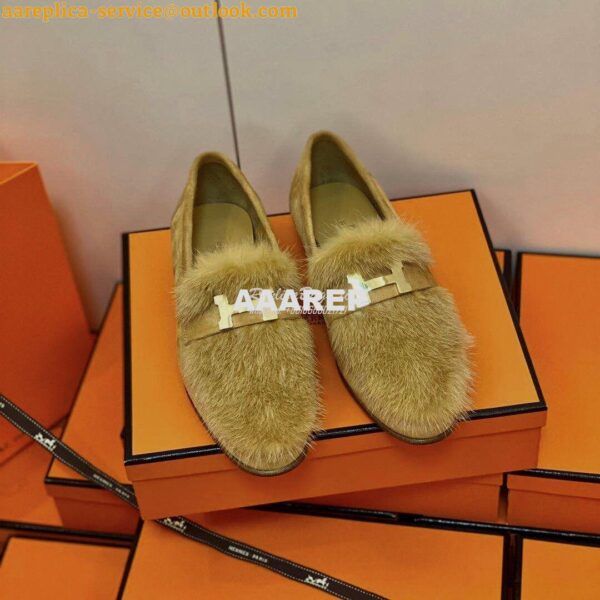 Replica Hermes Paris Loafer Suede Goatskin and Mink H202091 Light Brow 5