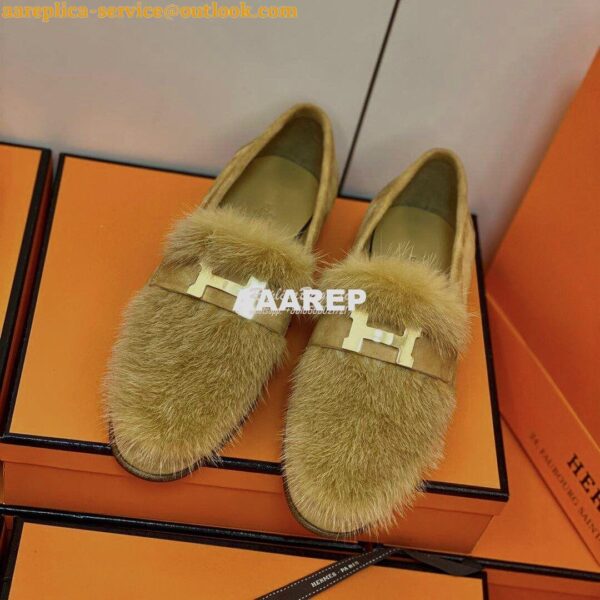 Replica Hermes Paris Loafer Suede Goatskin and Mink H202091 Light Brow 6