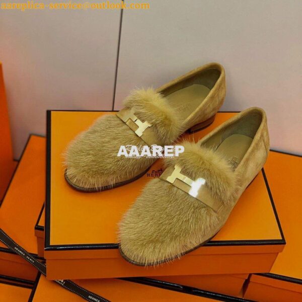 Replica Hermes Paris Loafer Suede Goatskin and Mink H202091 Light Brow 7