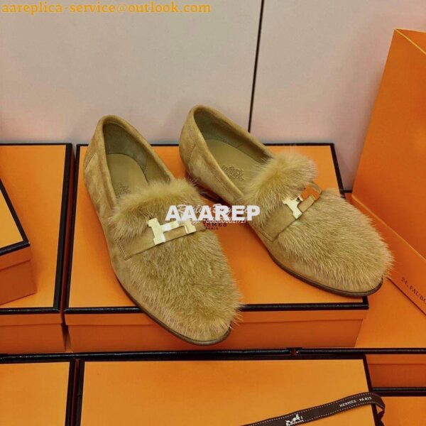 Replica Hermes Paris Loafer Suede Goatskin and Mink H202091 Light Brow 9