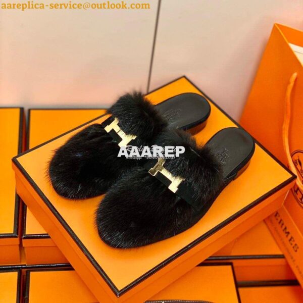 Replica Hermes Paris Mule Suede Goatskin and Mink H202092 Black 10