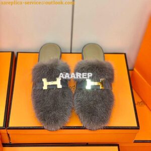 Replica Hermes Paris Mule Suede Goatskin and Mink H202092 Grey