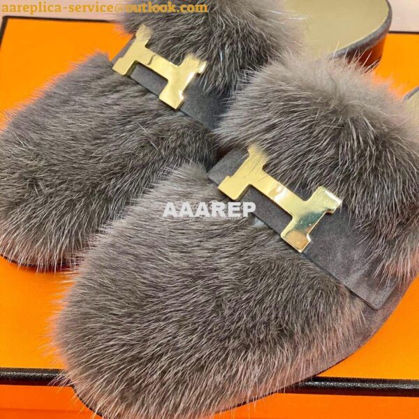 Replica Hermes Paris Mule Suede Goatskin and Mink H202092 Grey 5