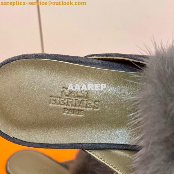 Replica Hermes Paris Mule Suede Goatskin and Mink H202092 Grey 10