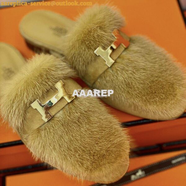 Replica Hermes Paris Mule Suede Goatskin and Mink H202092 Light Brown 9