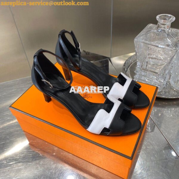 Replica Hermes Premiere 70 Sandals Calfskin H201166 BlackWhite 5