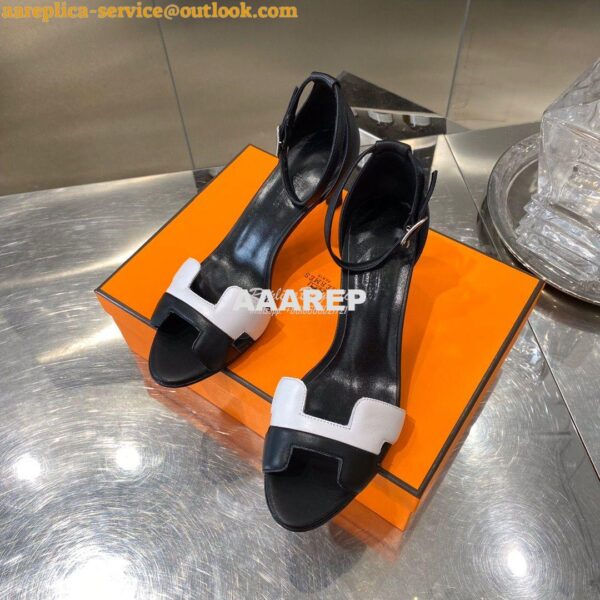 Replica Hermes Premiere 70 Sandals Calfskin H201166 BlackWhite 6