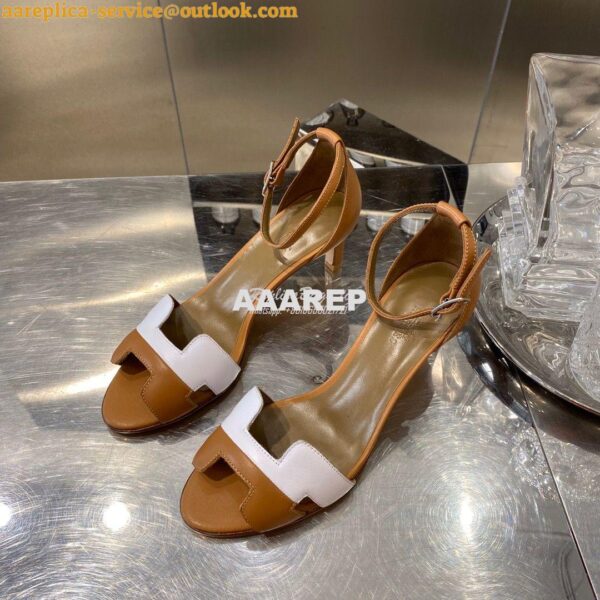 Replica Hermes Premiere 70 Sandals Calfskin H201166 BrownWhite 7