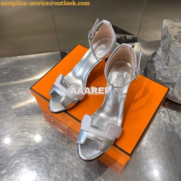 Replica Hermes Premiere 70 Sandals Calfskin H201166 Gris Argenté 5