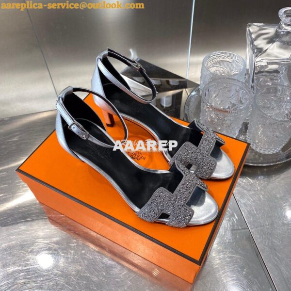 Replica Hermes Premiere 70 Sandals Suede Goatskin With Crystal Gris Ar 4