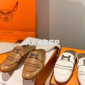 Replica Hermes Rivoli Mule in Goatskin H181067Z Beige Doré