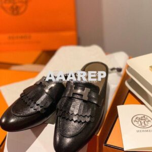 Replica Hermes Rivoli Mule in Goatskin H181067Z Noir 2